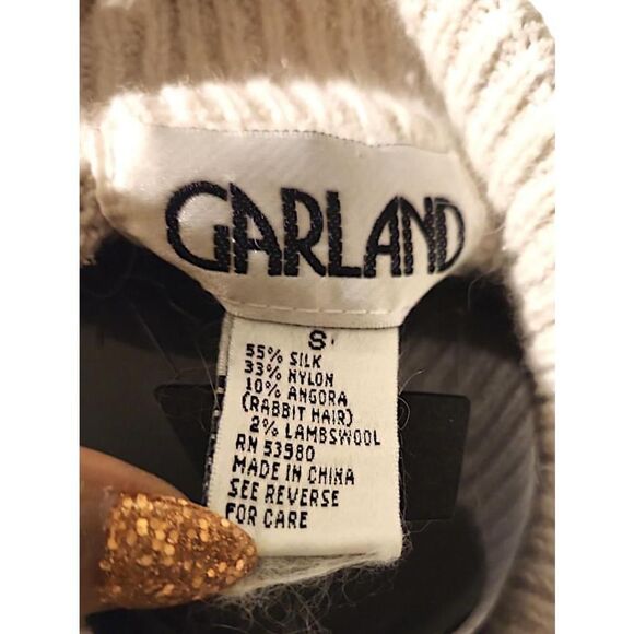 VTG Garland Soft Silk Nylon Angora Lambswool Mock Neck Sweater Flowers Size S - Picture 4 of 7